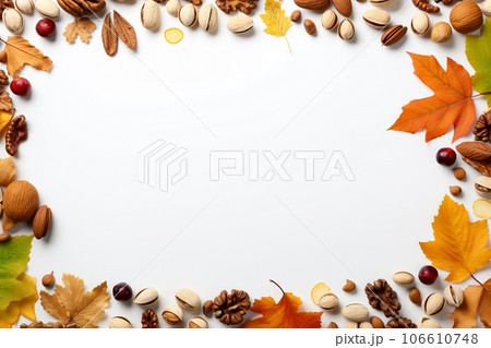 木の実と枯葉（フレーム） 106610748
