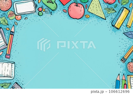 Ready for school concept background with books, alarm clock and accessory. 106612696