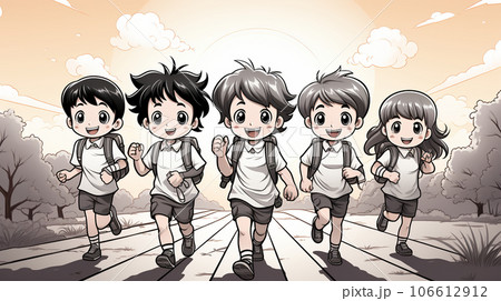 元気に登校する小学生達