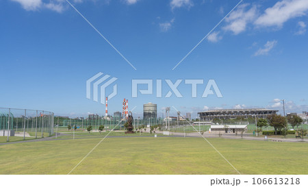 千葉市蘇我スポーツ公園・みどりの丘からフクダ電子アリーナ(写真右側)方面を撮影 106613218