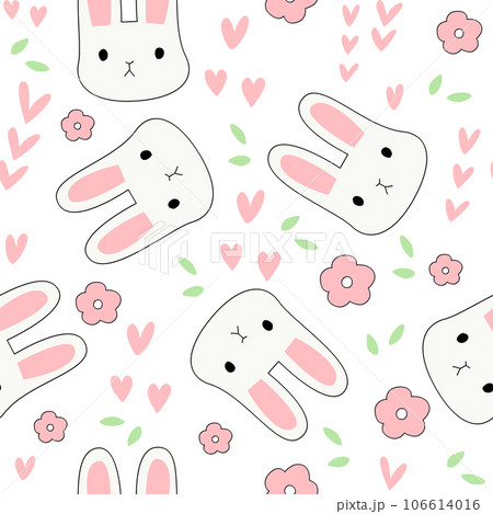 cute seamless pattern with rabbit, hearts 106614016