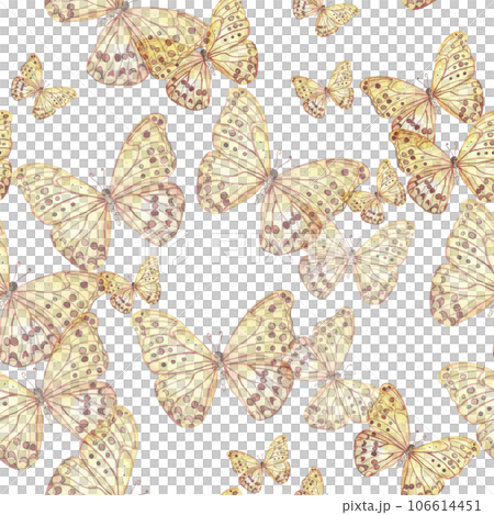 Seamless pattern with dancing ballerina. Watercolor handdrawn illustration with spring flowers, butterflies and fairy ballerina. Applicable for textiles, decor. Can be used as a background. 106614451