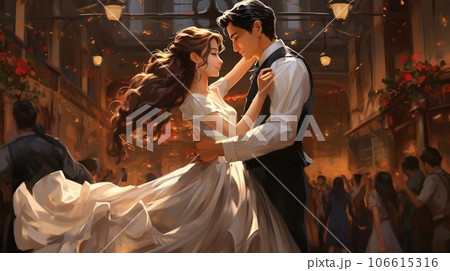 結婚式でダンスを踊る新婚夫婦