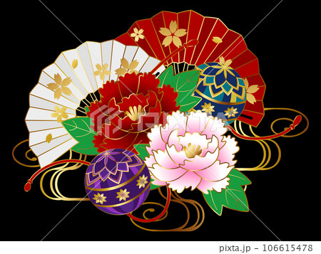 高級感のある牡丹と手まりのアイコン 扇子 高級感のある牡丹と手まりのアイコン 扇子 106615478