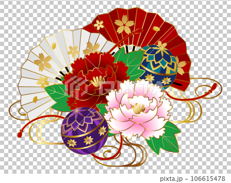 高級感のある牡丹と手まりのアイコン 扇子 高級感のある牡丹と手まりのアイコン 扇子 106615478