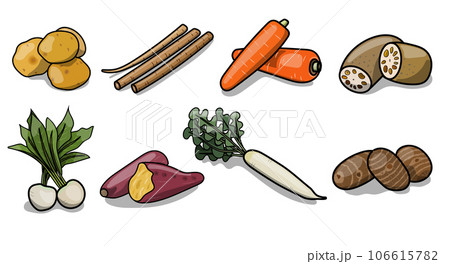 ポップな根菜のイラスト素材 106615782