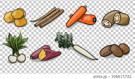 ポップな根菜のイラスト素材 106615782