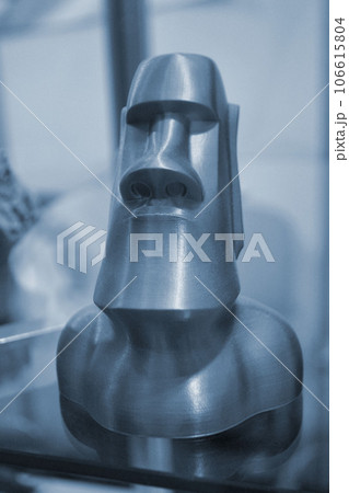 Art object printed on 3D printer. Model printed on 3D printer from melted plastic. Object printed close-up. Concept new modern innovation printing technology 106615804