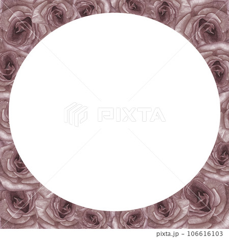 Round frame of dusty roses watercolor illustration. Isolated on transparent background hand drawn 106616103