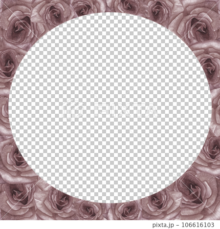 Round frame of dusty roses watercolor illustration. Isolated on transparent background hand drawn 106616103