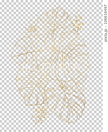 Bouquet made with golden tropical monstera leaves, isolated wedding illustration 106616497