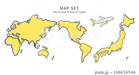 ラフな線で描かれた日本地図と世界地図のイラスト素材セット ラフな線で描かれた日本地図と世界地図のイラスト素材セット 106616546