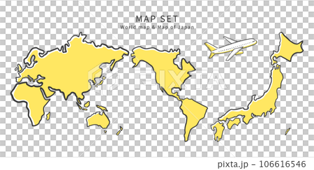 ラフな線で描かれた日本地図と世界地図のイラスト素材セット ラフな線で描かれた日本地図と世界地図のイラスト素材セット 106616546