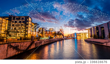 City digital network connection concept 106616676