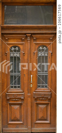 Old ancient wooden door texture in european medieval style 106617569