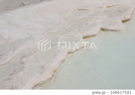 Texture of Pamukkale famous blue travertine pools and terraces 106617581