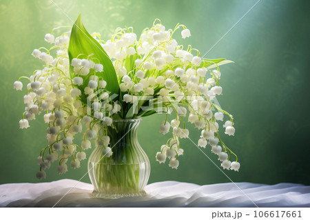 Bouquet of lily of the valley on green background 106617661