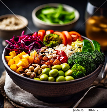 Vegan Buddha Bowl Colorful assortment of fresh veg, 106617885