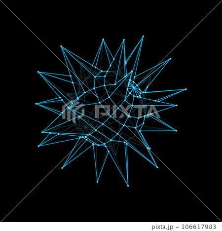 futuristic sphere and 3d ball shape with spikes. Digital technology dimensional grid sphere, futuristic wireframe ball, vector data visualization or geometric hologram. Cyber 3d structure with spikes futuristic sphere and 3d ball shape with spikes. Digital technology dimensional grid sphere, futuristic wireframe ball, vector data visualization or geometric hologram. Cyber 3d structure with spikes 106617983