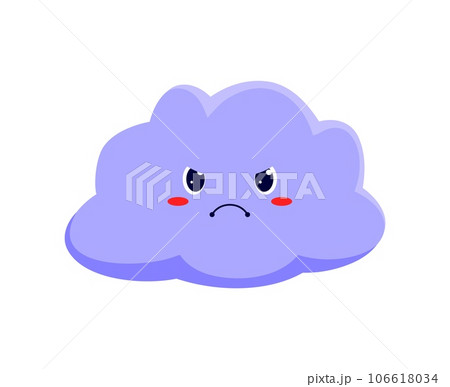 Angry cloud weather forecast cartoon character. Vector rainy weather emoticon, cute personage of sky, angry quirky emoji of cloud Angry cloud weather forecast cartoon character. Vector rainy weather emoticon, cute personage of sky, angry quirky emoji of cloud 106618034