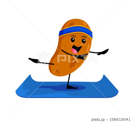 Cartoon potato vegetable character on yoga fitness sport. Isolated vector raw tuber stand on mat in yogi asana promoting healthy lifestyle and mindfulness, whimsical food personage wellness workout Cartoon potato vegetable character on yoga fitness sport. Isolated vector raw tuber stand on mat in yogi asana promoting healthy lifestyle and mindfulness, whimsical food personage wellness workout 106618041