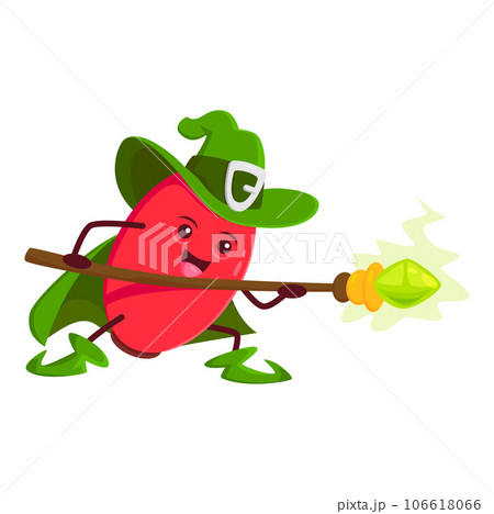 Cartoon barberry wizard character, vector funny berry magician. Halloween necromancer with magic staff cast spell. Berberis wiz conjurer, sorcerer, healthy fascinator personage in witch cape and hat 106618066