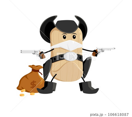 Cartoon tamale cowboy, bandit, robber and ranger tex mex mexican food character. Isolated vector reiver with hidden face sporting a gun, ready to defend stolen money sack and bring adventures to life Cartoon tamale cowboy, bandit, robber and ranger tex mex mexican food character. Isolated vector reiver with hidden face sporting a gun, ready to defend stolen money sack and bring adventures to life 106618087