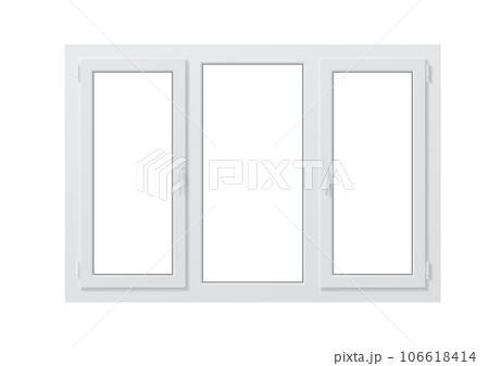 Realistic pvc window, isolated 3d vector mockup. Durable and cost-effective solution for modern homes and offices, featuring a high-quality finish and easy maintenance. Closed window with three panes Realistic pvc window, isolated 3d vector mockup. Durable and cost-effective solution for modern homes and offices, featuring a high-quality finish and easy maintenance. Closed window with three panes 106618414
