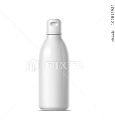 Realistic cosmetics product bottle, plastic container isolated 3d vector mockup. Lightweight and durable white flask, designed to hold beauty production, lotions, creams, body milk, shampoo or serums 106618984