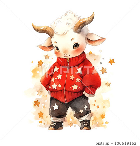 Zodiac sign Capricorn watercolor New Year Cute goat Christmas Zodiac sign Capricorn watercolor New Year Cute goat Christmas 106619162