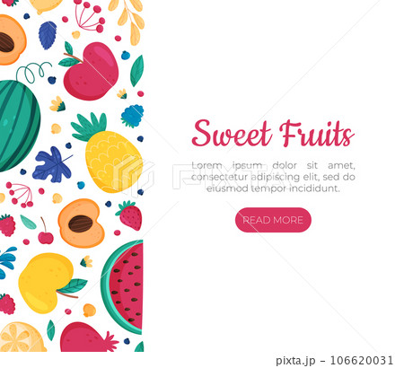 Fruit and Leaves Banner Design with Sweet Plant Vector Template 106620031