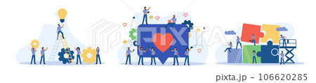 Man and woman business organization with circle gear vector concept illustration mechanism teamwork. Skill job cooperation coworker person. Group company process development structure workforce banner 106620285