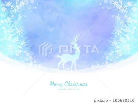 クリスマスツリーとトナカイ 冬のキラキラ水彩背景フレーム 106620310