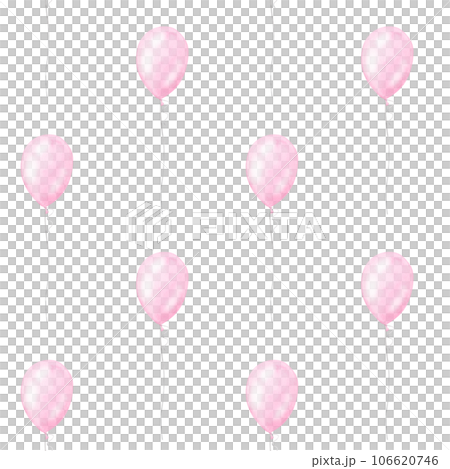 Seamless pattern pink balloons, girl kids birthday surprise. Hand drawn watercolor illustration isolated on transparent background. For gender reveal party, baby shower, children's design 106620746