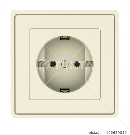 Electrical outlet, white socket. Front view, 3D rendering Electrical outlet, white socket. Front view, 3D rendering 106620816