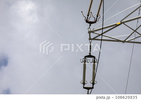 Bottom view of a section of a high-voltage overhead line pole. 106620835