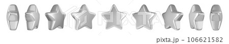 3d silver star animation set. Rotation of gray metallic glossy cartoon game element. Render illustration of star rotate sequence effect for bonus and reward concept - sprite sheet for shape compiling. 106621582