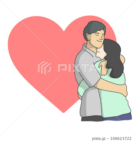 romantic couple hugging each other on red heart copy space illustration vector hand drawn isolated on white background romantic couple hugging each other on red heart copy space illustration vector hand drawn isolated on white background 106623722