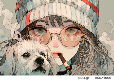 犬と女の子のイラスト,Generative AI AI画像のイラスト素材