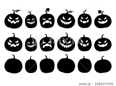 ハロウィンのイラスト素材セット、可愛いカボチャのアイコン、黒 106624348