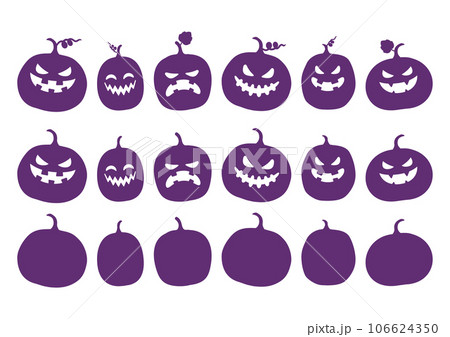 ハロウィンのイラスト素材セット、可愛いカボチャのアイコン、紫 ハロウィンのイラスト素材セット、可愛いカボチャのアイコン、紫 106624350