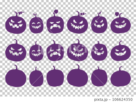 ハロウィンのイラスト素材セット、可愛いカボチャのアイコン、紫 ハロウィンのイラスト素材セット、可愛いカボチャのアイコン、紫 106624350