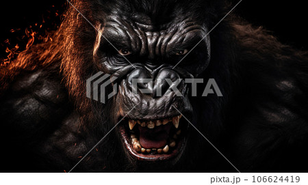 猿人の怒った顔アップ「AI生成画像」 106624419