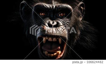 怒るチンパンジーの顔アップ「AI生成画像」 106624482