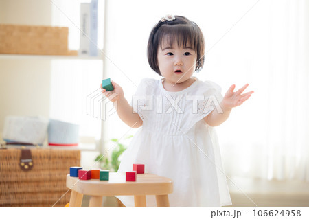 ファミリー　積み木で遊ぶ女の子 106624958