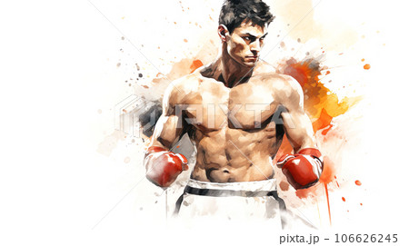 黒髪のボクサーの水彩イラスト「AI生成画像」 106626245