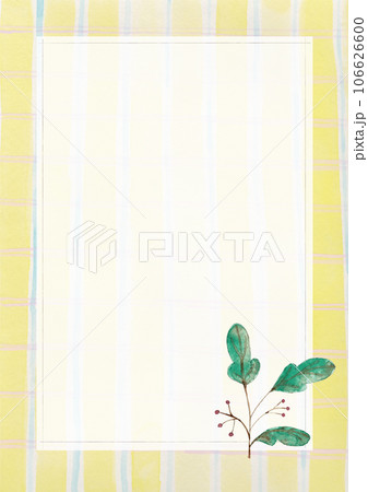 イラスト素材:チェック柄・葉っぱ・水彩フレームデザイン イラスト素材:チェック柄・葉っぱ・水彩フレームデザイン 106626600