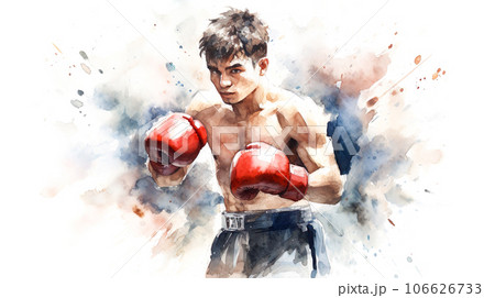 黒髪のボクサーの水彩イラスト「AI生成画像」 106626733