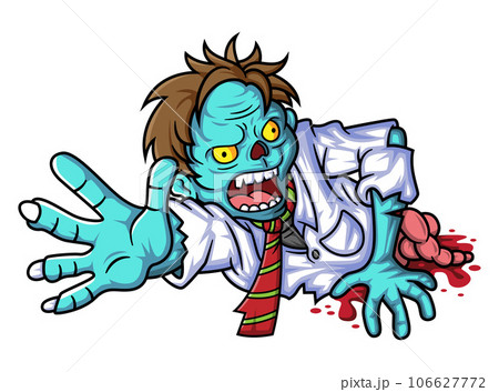Spooky zombie businessman cartoon character on white background of illustration Spooky zombie businessman cartoon character on white background of illustration 106627772