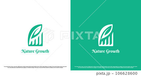 Green economy growth logo design illustration. Simple modern minimalist flat creative abstract silhouettes index bar chart financial business growth diagram nature plant leaves. Green economy growth logo design illustration. Simple modern minimalist flat creative abstract silhouettes index bar chart financial business growth diagram nature plant leaves. 106628600